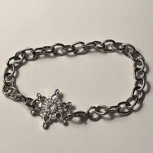 Silver Tone Chain Bracelet with Snowflake with small rhinestones